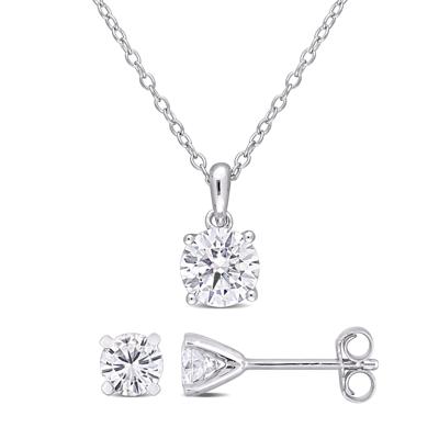 Lab-Created Moissanite Stud Earrings & Pendant Set in Sterling Silver (2 ct. dew)