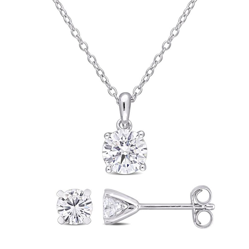 Lab-Created Moissanite Stud Earrings &amp; Pendant Set in Sterling Silver &#40;2 ct. dew&#41; – Image 1 of 3