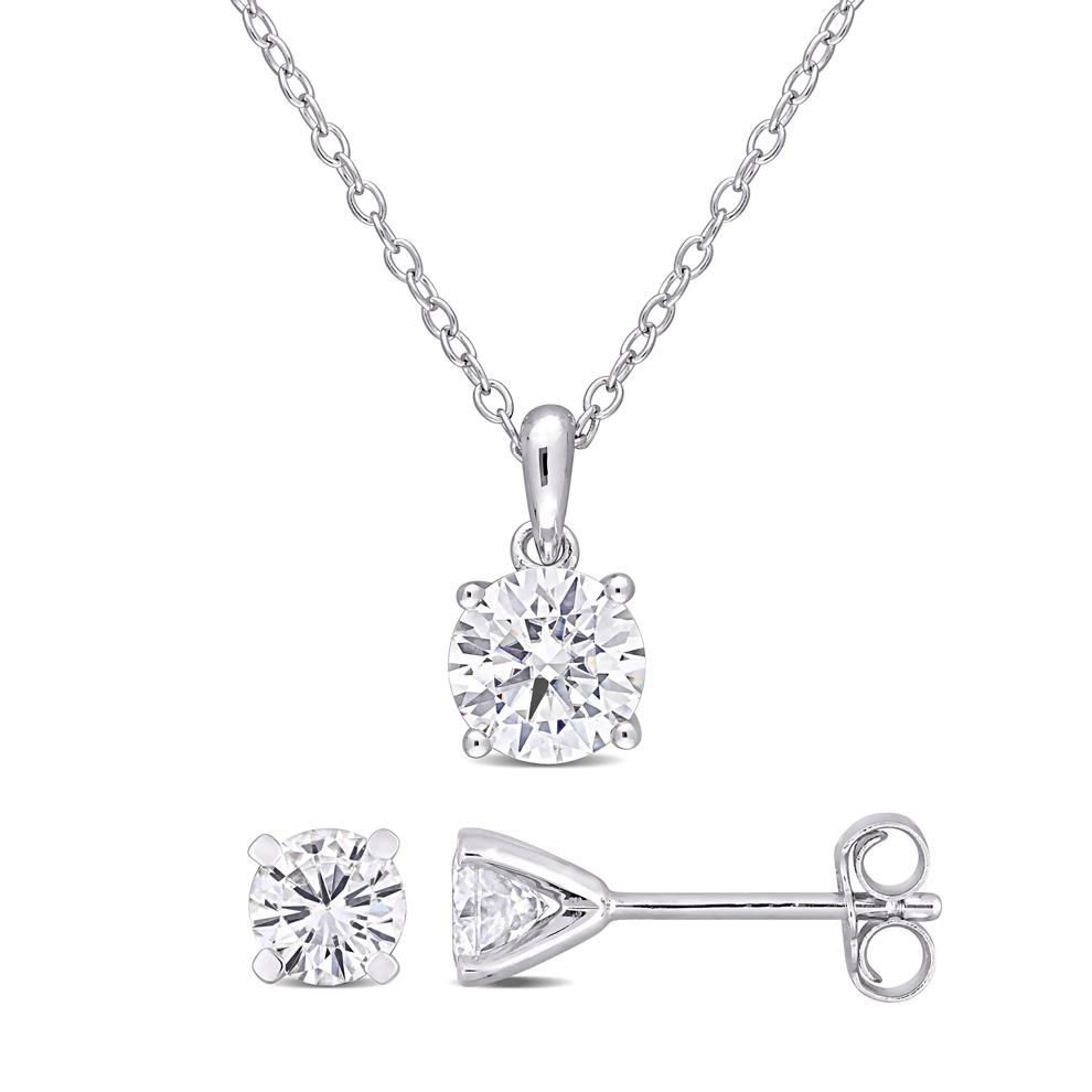 Lab-Created Moissanite Stud Earrings &amp; Pendant Set in Sterling Silver (2 ct. dew) – Image 1 of 3