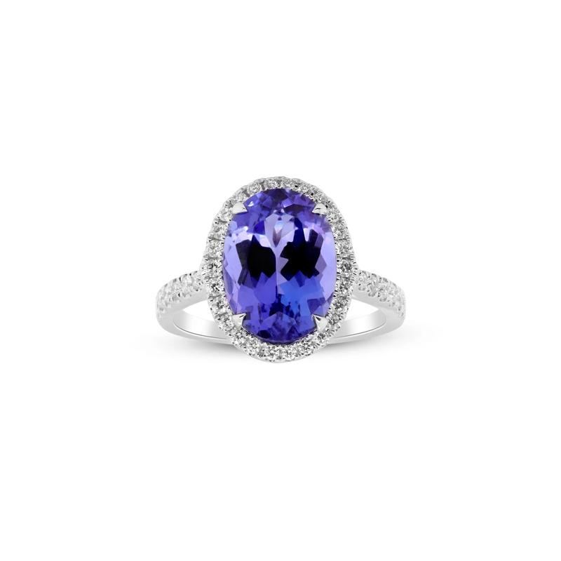 Tanzanite and Diamond Halo Ring in 18K White Gold &#40;3/8 ct. tw.&#41; – Image 1 of 4