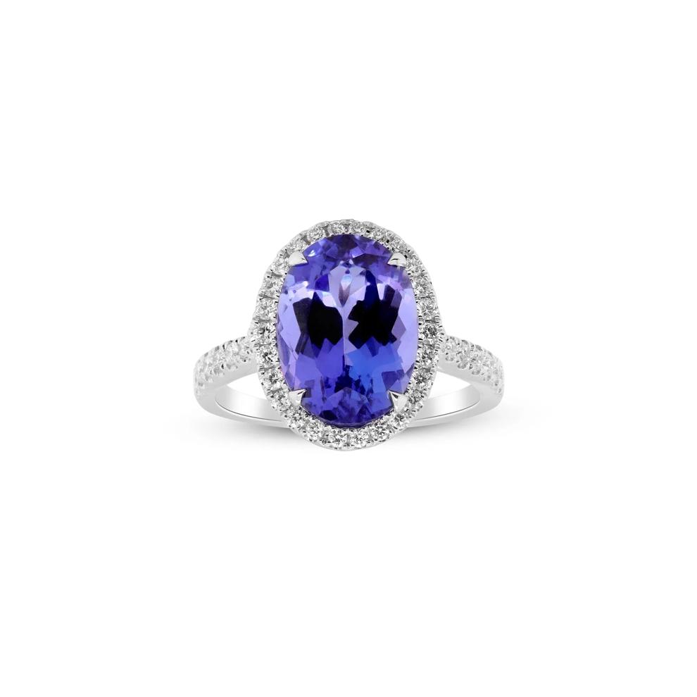 Tanzanite and Diamond Halo Ring in 18K White Gold (3/8 ct. tw.) – Image 1 of 4