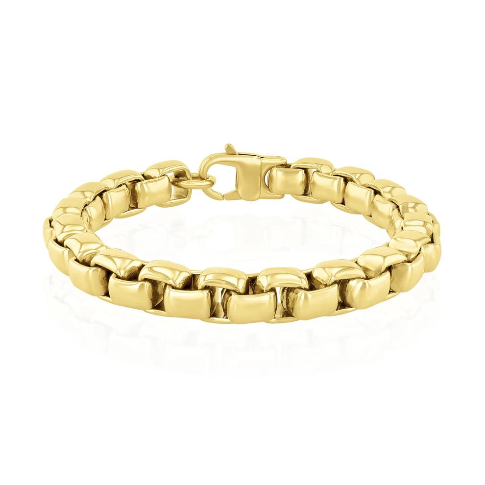Men's Rounded Box Chain Bracelet in Ion-Plated Stainless Steel, 10MM, 9" – Image 1 of 3