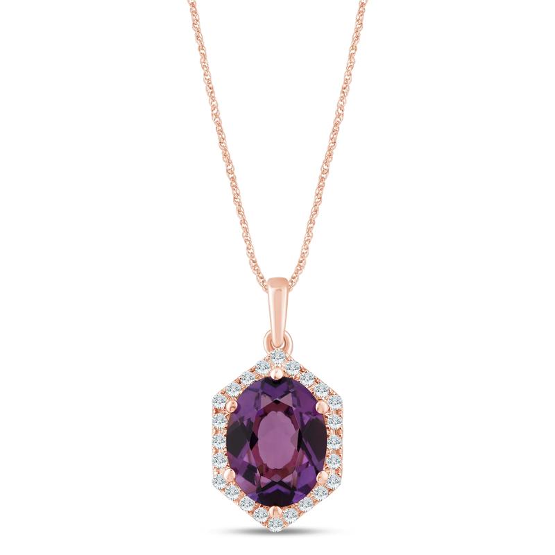 Oval Amethyst Pendant in 10K Rose Gold &#40;1/10 ct. tw.&#41; – Image 1 of 3