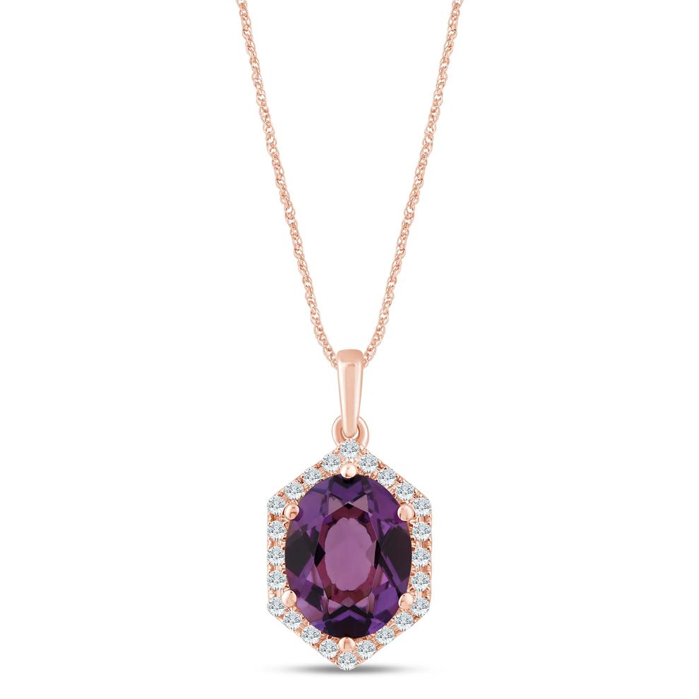 Oval Amethyst Pendant in 10K Rose Gold (1/10 ct. tw.) – Image 1 of 3