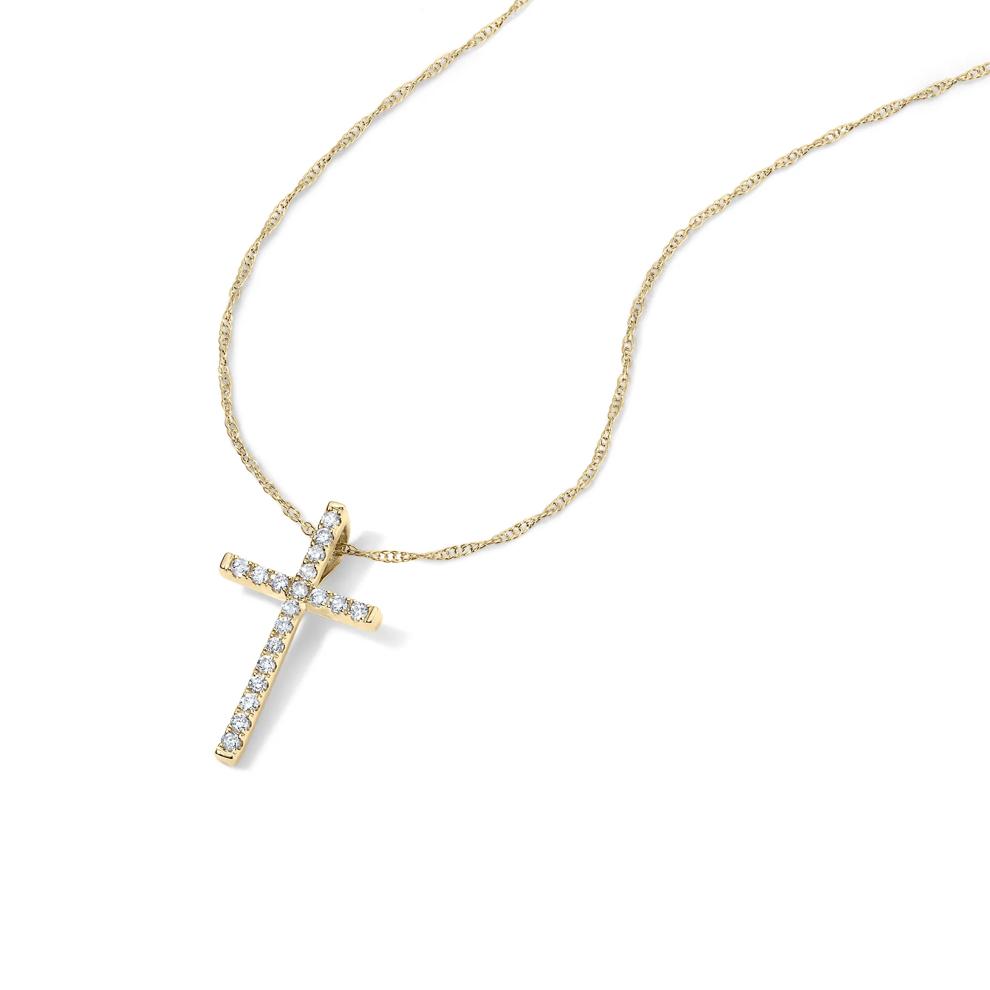 Diamond Cross Pendant Necklace in 14K Yellow Gold (1/7 ct. tw.) – Image 4 of 4