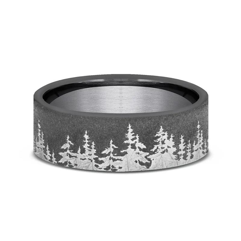Men&rsquo;s Wedding Band with Tree Pattern in Black Tantalum, 8mm – Image 1 of 3
