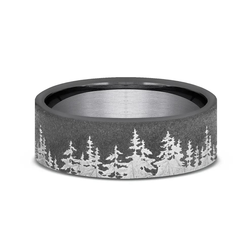Men&rsquo;s Wedding Band with Tree Pattern in Black Tantalum, 8mm – Image 1 of 3