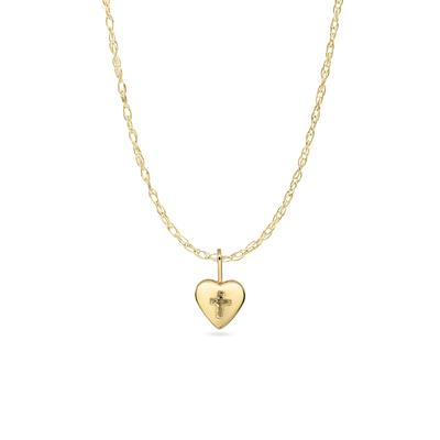 Children's Engraved Cross Heart Pendant Necklace in 14K Yellow Gold