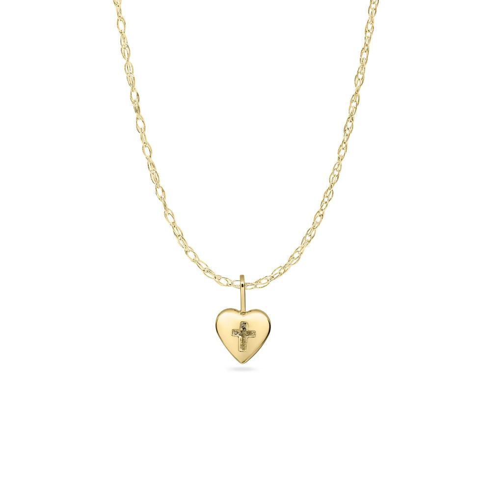 Children's Engraved Cross Heart Pendant Necklace in 14K Yellow Gold – Image 1 of 4