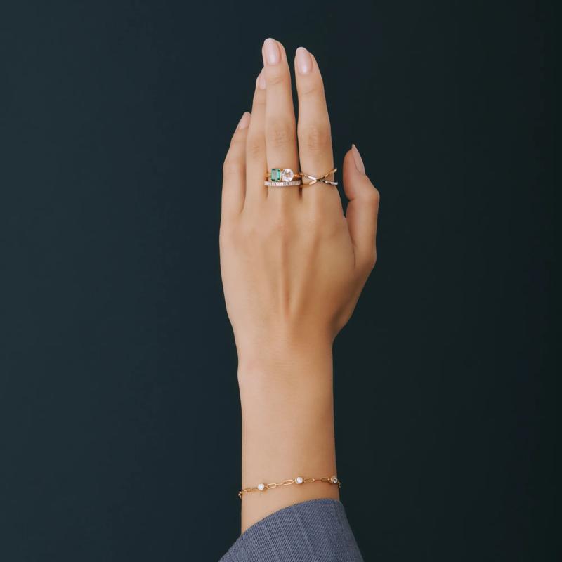 Lab-Created Emerald and Lab-Created White Sapphire Toi et Moi Two-Stone Ring in Vermeil – Image 6 of 7