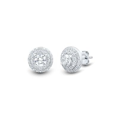 Lab Grown Diamond Double Halo Earrings in 14K White Gold (1 ct. tw.)