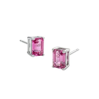 Pink Topaz Octagon Stud Earrings in Sterling Silver
