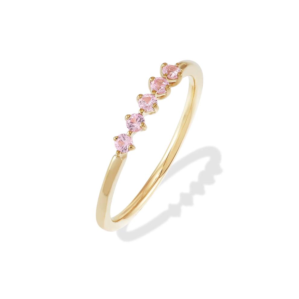 Lab-Created Pink Sapphire Five-Stone Band in 10K Yellow Gold – Image 4 of 4