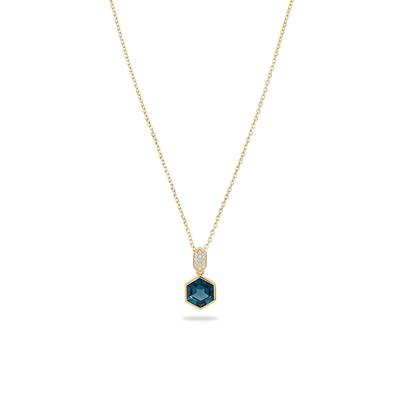 London Blue Topaz & Diamond Accent Hexagon-Shaped Pendant Necklace in 10K Yellow Gold