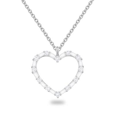 Diamond Baguette & Round Heart Pendant Necklace in Sterling Silver (1/3 ct. tw.)