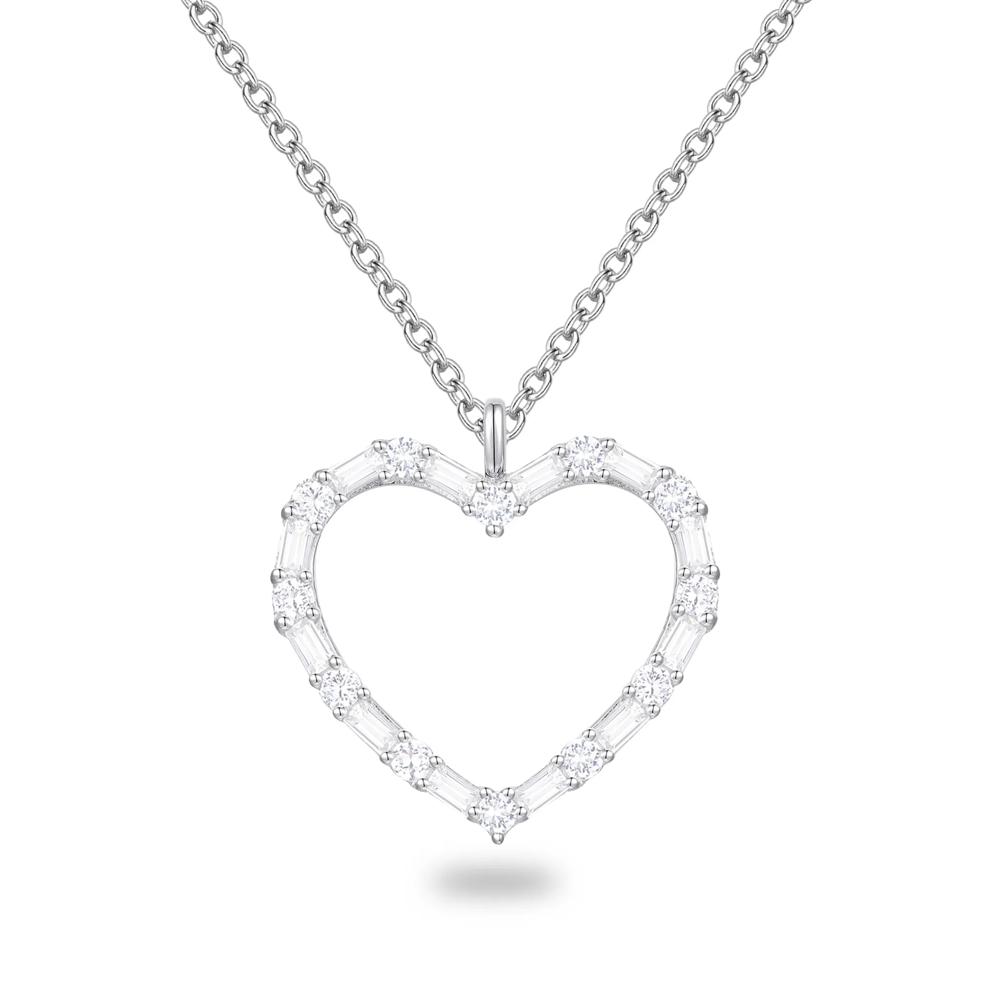 Diamond Baguette &amp; Round Heart Pendant Necklace in Sterling Silver (1/3 ct. tw.) – Image 1 of 4