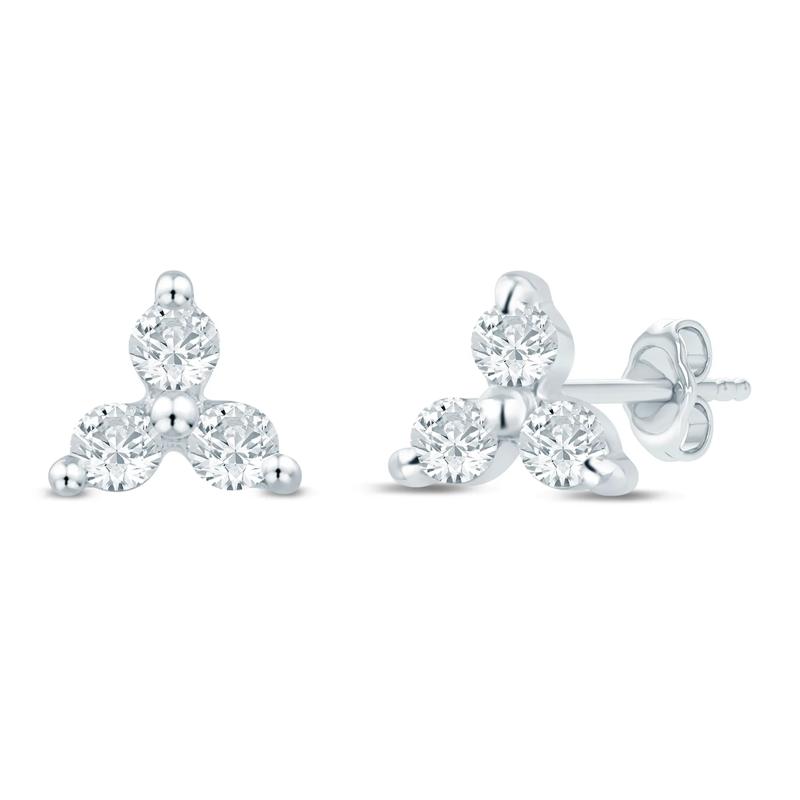 Lab Grown Diamond Three-Stone &amp; Solitaire Stud Earrings Box Set in 10K White Gold (1/3 ct. tw.) – Image 2 of 3