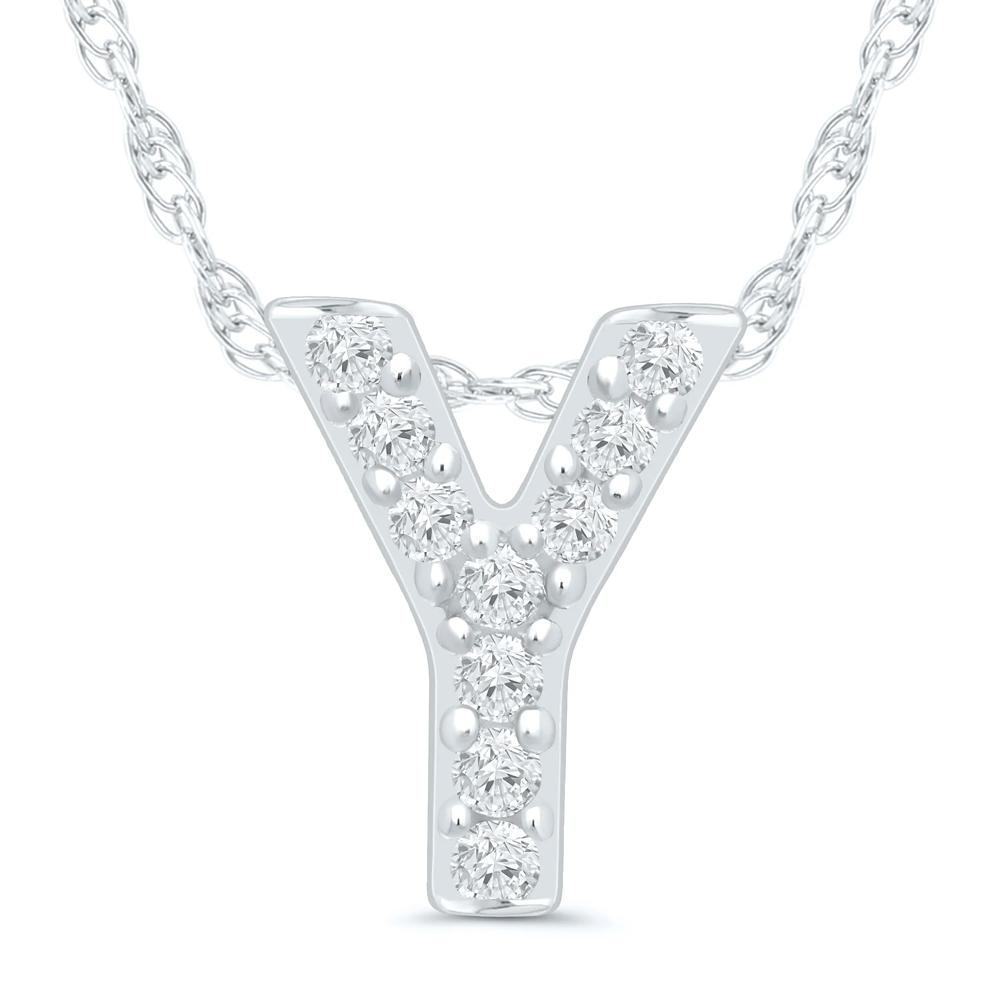 Diamond Accent Initial Y Pendant in 10K White Gold – Image 1 of 3
