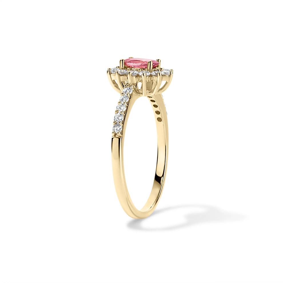 Pink Tourmaline &amp; Diamond Starburst Halo Ring in 10K Yellow Gold (3/8 ct. tw.) – Image 3 of 4