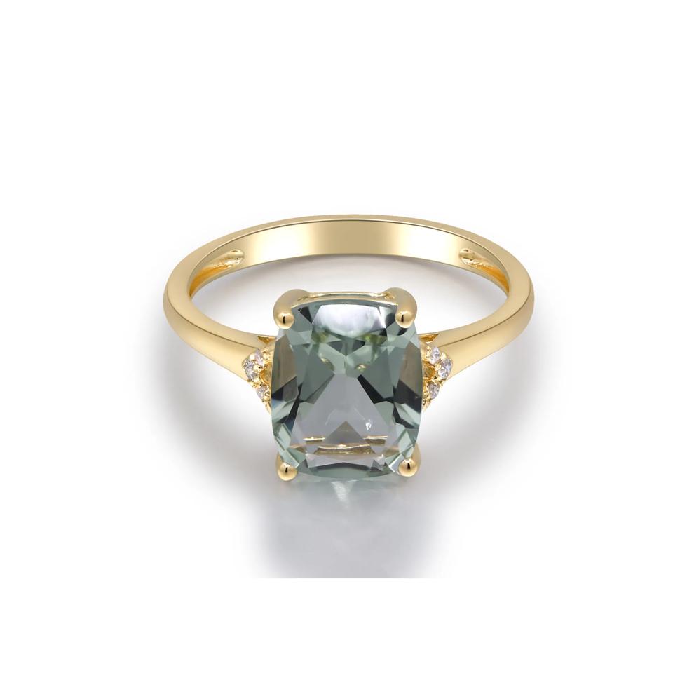 Green Amethyst and Diamond Accent Ring in 10K Yellow Gold – Image 4 of 5