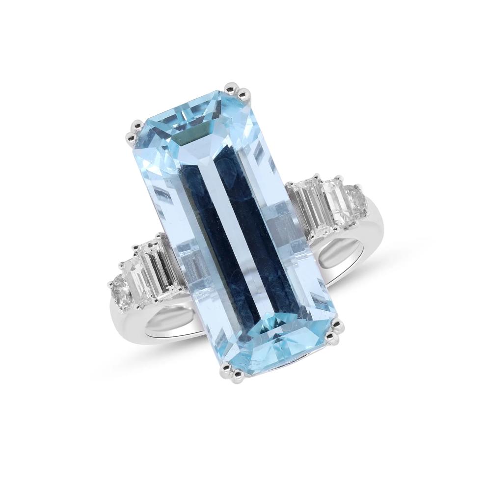 Elongated Emerald-Cut Aquamarine &amp; Diamond Ring in 18K White Gold (1/2 ct. tw.) – Image 2 of 2