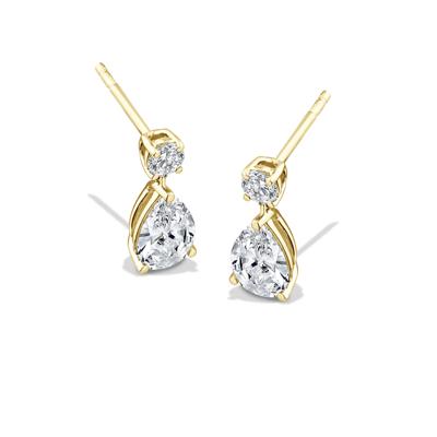 Lab Grown Diamond Pear-Shaped & Round Drop Earrings in 10K Yellow Gold (2 ct. tw.)