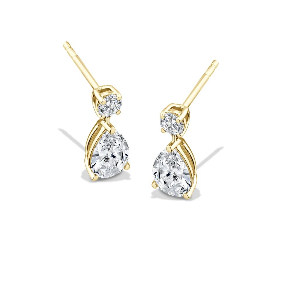 Lab Grown Diamond Pear-Shaped &amp; Round Drop Earrings in 10K Yellow Gold (2 ct. tw.) – Image 1 of 2