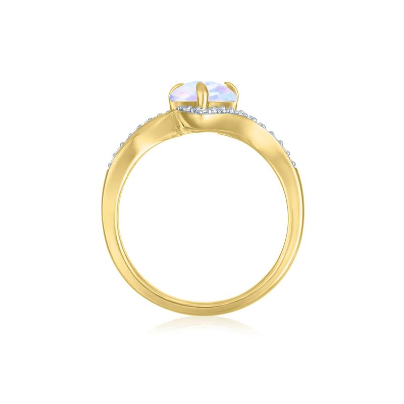 Australian Opal and Diamond Bypass Ring in 10K Yellow Gold &#40;1/7 ct. tw.&#41; – Image 2 of 3