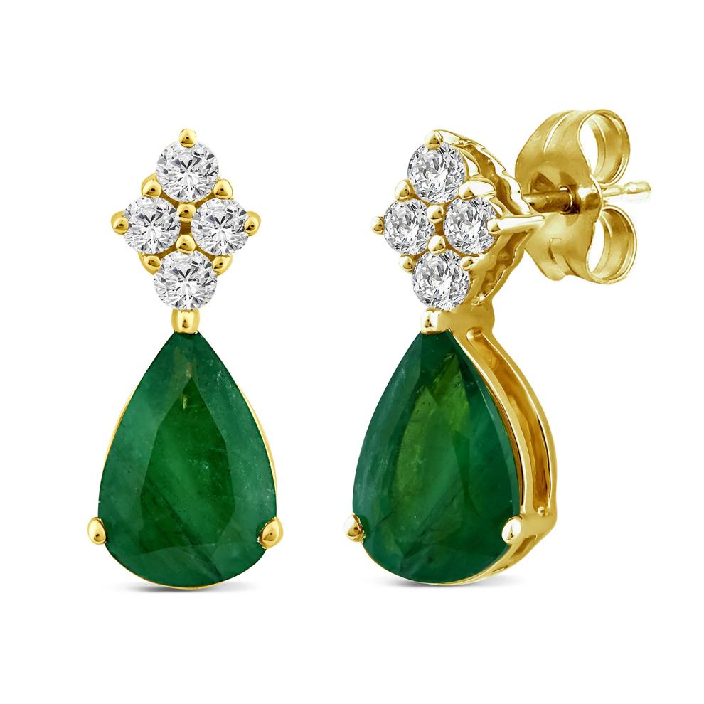 Emerald and Diamond Accent Earrings in 10K Yellow Gold – Image 1 of 1
