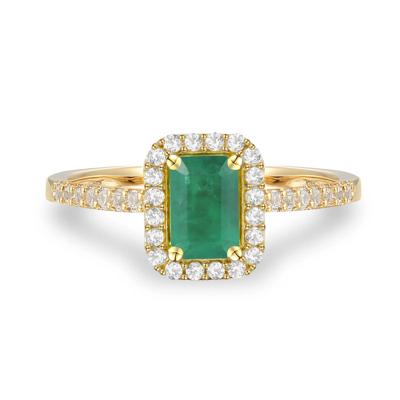 Emerald & Diamond Halo Ring in 10K Yellow Gold (1/5 ct. tw.)