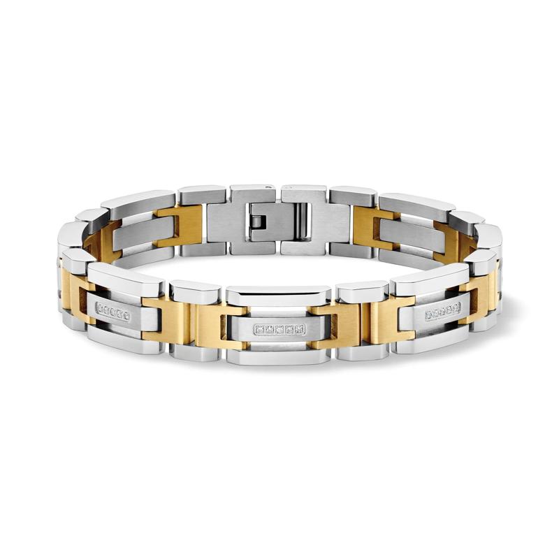 Diamond Link Bracelet in White &amp; Yellow Gold-Tone Stainless Steel &#40;1/7 ct. tw.&#41; – Image 1 of 3
