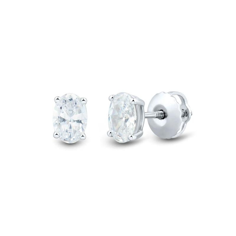Lab Grown Diamond Oval-Shaped Four-Prong Studs in 14K White Gold &#40;1 ct. tw.&#41; – Image 1 of 3