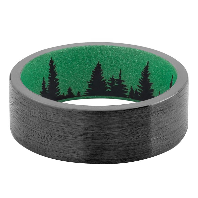 Men&#39;s Flat Band with Tree Sleeve in Zirconium, 8MM – Image 1 of 3