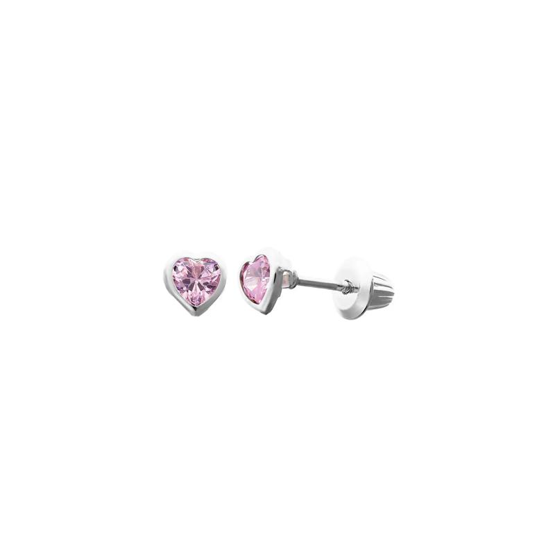 Children&#39;s Pink Cubic Zirconia Heart Earrings in Sterling Silver – Image 1 of 1