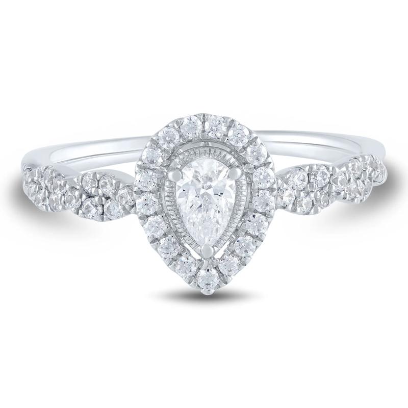 Diamond Pear-Shaped Halo Engagement Ring in 10K White Gold &#40;1/2 ct. tw.&#41;  – Image 1 of 3