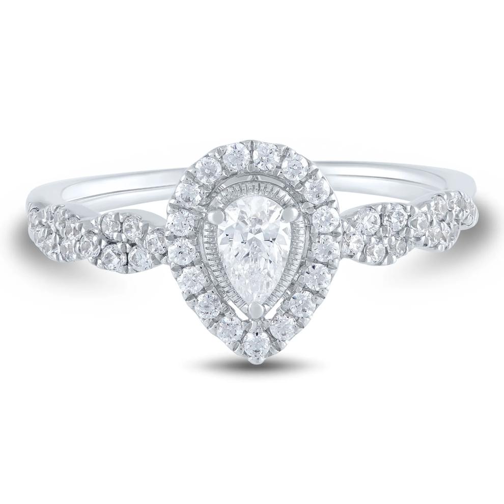 Diamond Pear-Shaped Halo Engagement Ring in 10K White Gold (1/2 ct. tw.)  – Image 1 of 3