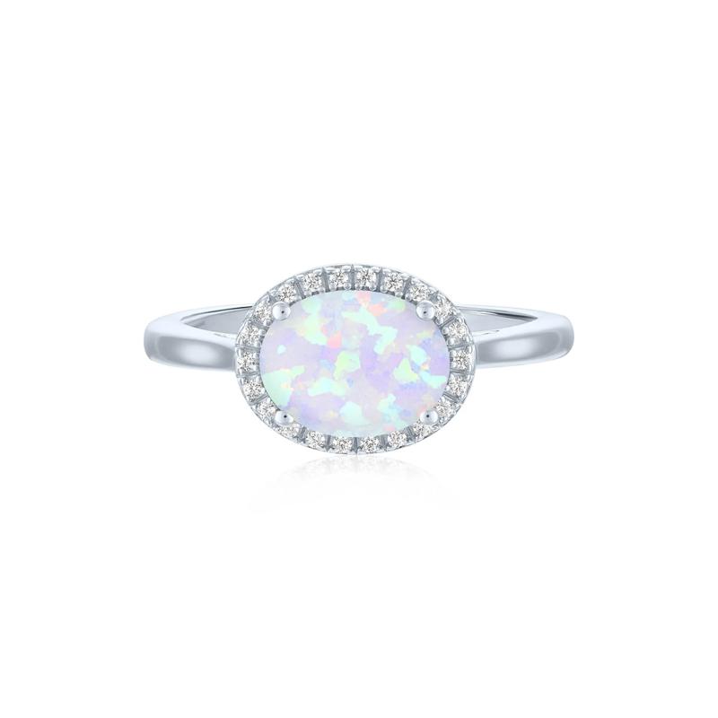 Lab-Created Opal and Diamond Accent Halo Ring in Sterling Silver – Image 1 of 3
