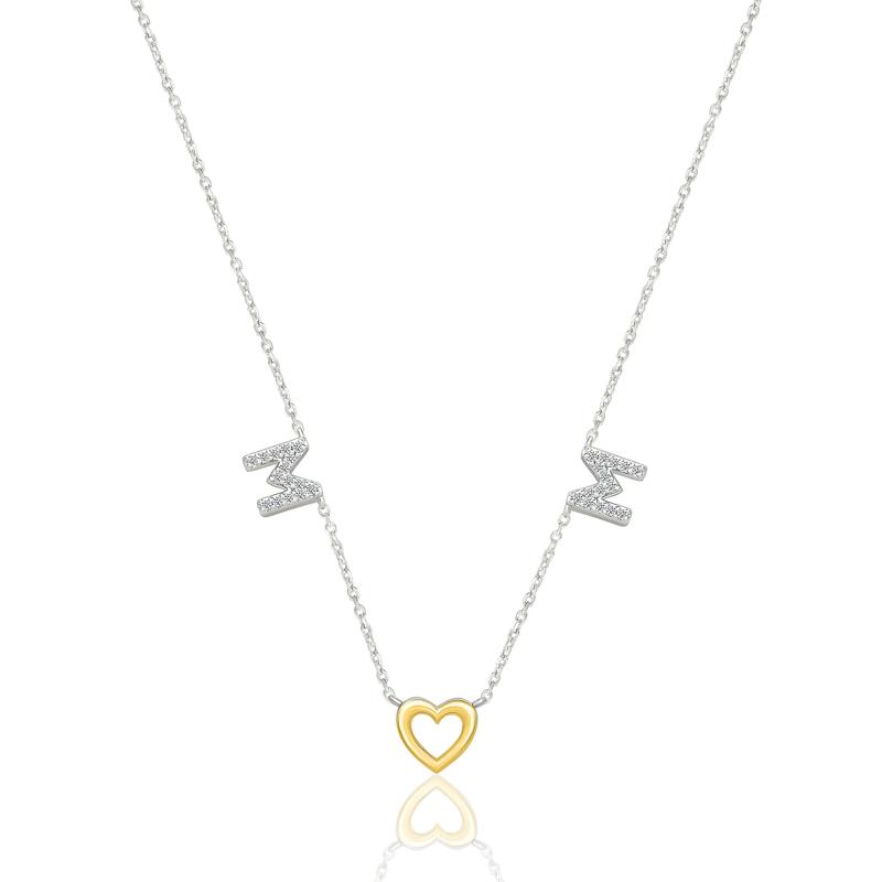 Diamond Mom Heart Necklace in Sterling Silver and 10K Yellow Gold &#40;1/8 ct. tw.&#41; – Image 1 of 3