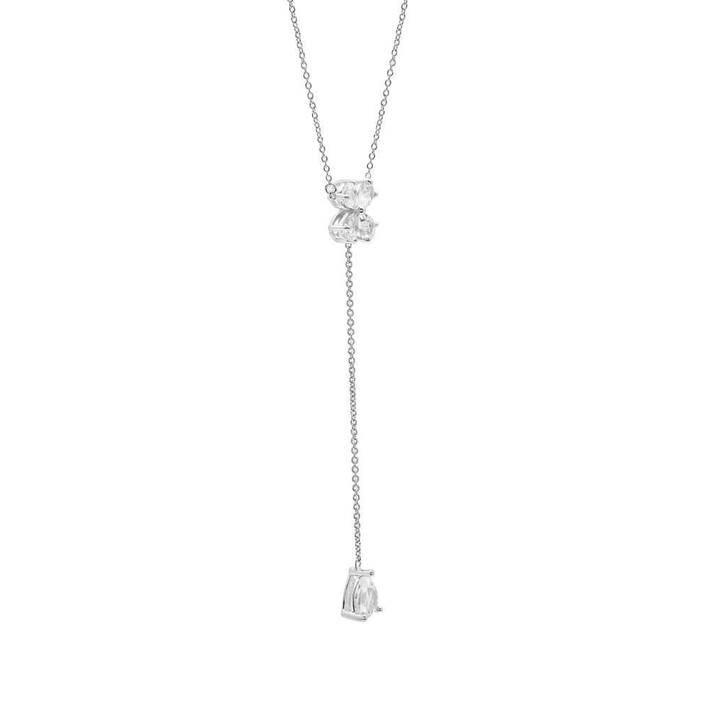 White Topaz Lariat Clover Necklace in Sterling Silver – Image 3 of 4
