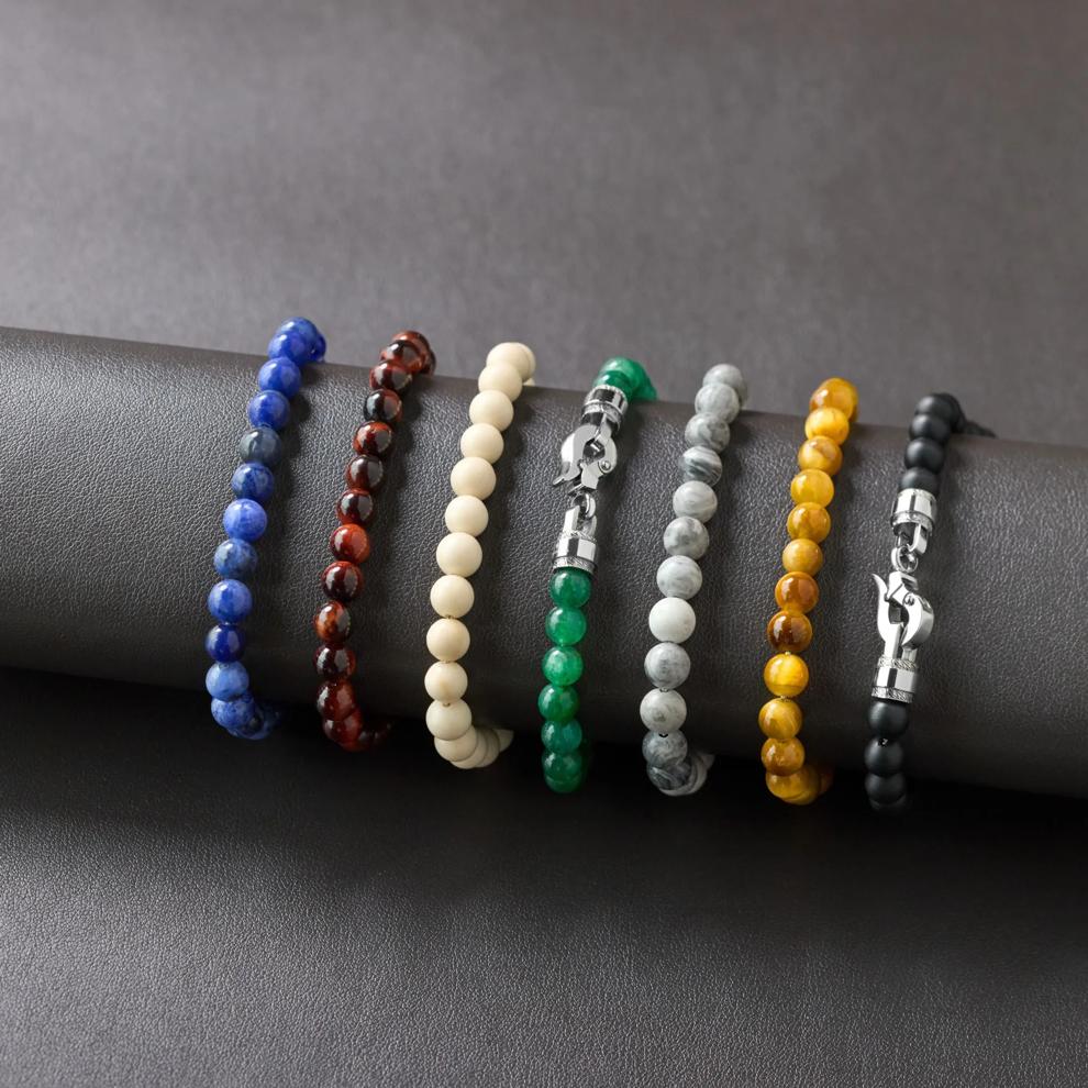 Men's Honey Tiger's Eye Bead Bracelet in Stainless Steel – Image 4 of 4