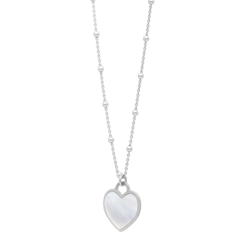 Mother of Pearl Heart Beaded Station Necklace in Sterling Silver – Image 1 of 4