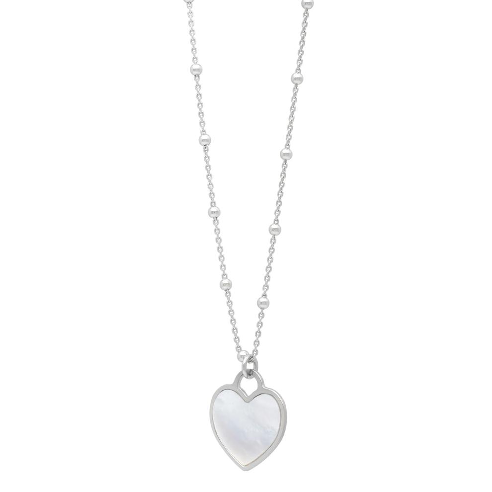 Mother of Pearl Heart Beaded Station Necklace in Sterling Silver – Image 1 of 4
