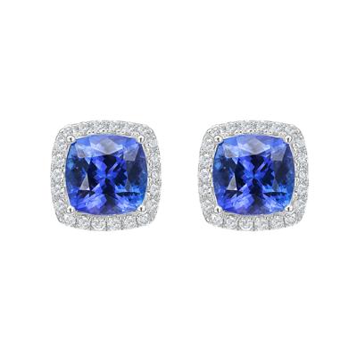 Tanzanite & Diamond Halo Stud Earrings in 14K White Gold (5/8 ct. tw.)