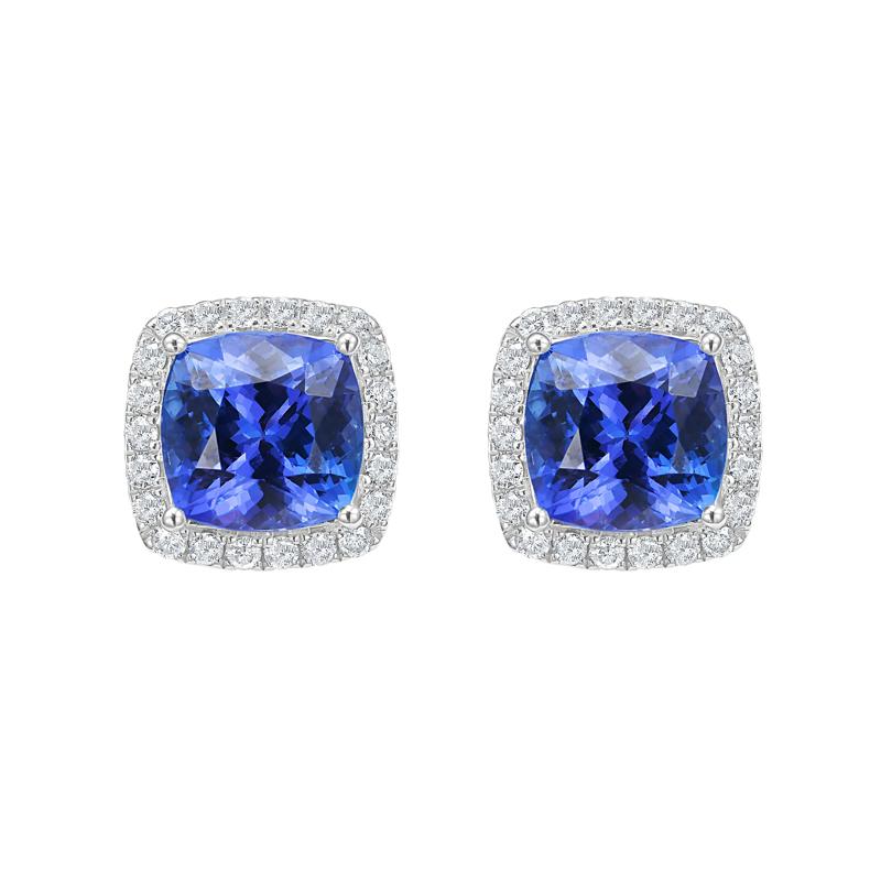 Tanzanite &amp; Diamond Halo Stud Earrings in 14K White Gold &#40;5/8 ct. tw.&#41; – Image 1 of 2