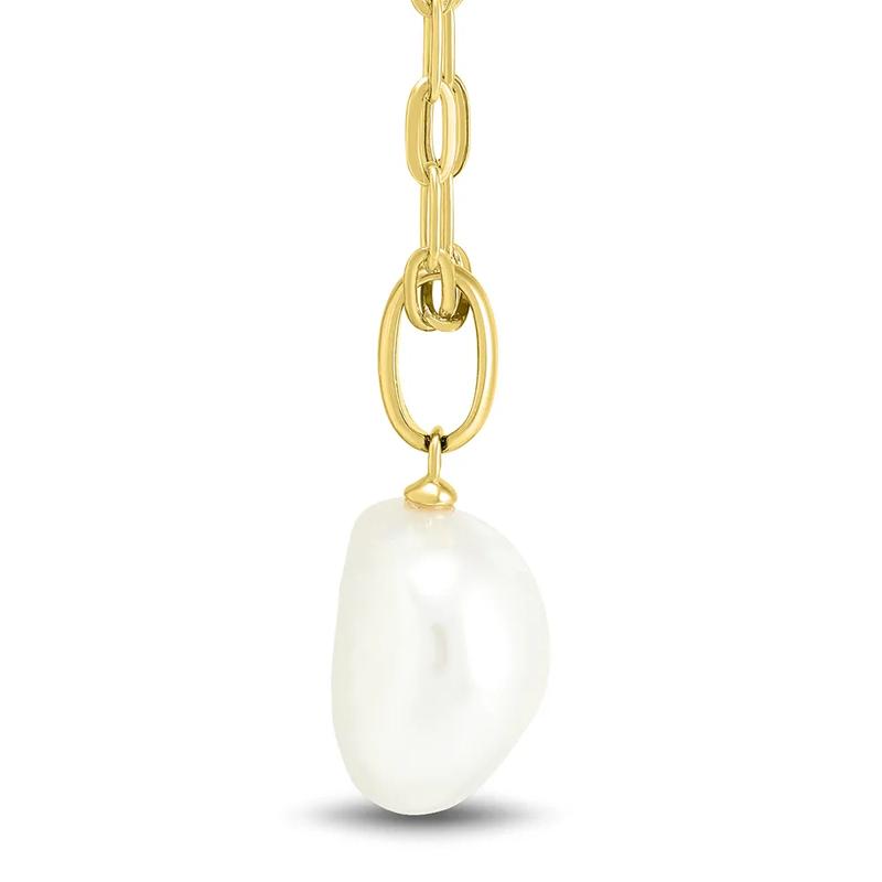 Baroque Shaped Pearl Paperclip Chain Pendant in 10K Yellow Gold – Image 2 of 3