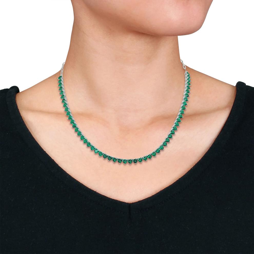 Heart-Shaped Lab-Created Emerald Tennis Necklace in Sterling Silver – Image 4 of 4