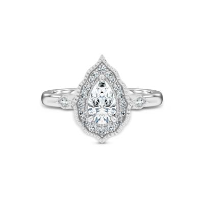Diamond Pear-Shaped Center Halo Engagement Ring in 14K White Gold (3/4 ct. tw.)