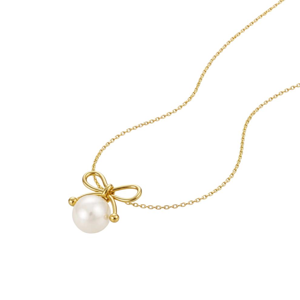 Freshwater Cultured Pearl Bow Pendant Necklace in Vermeil – Image 4 of 4