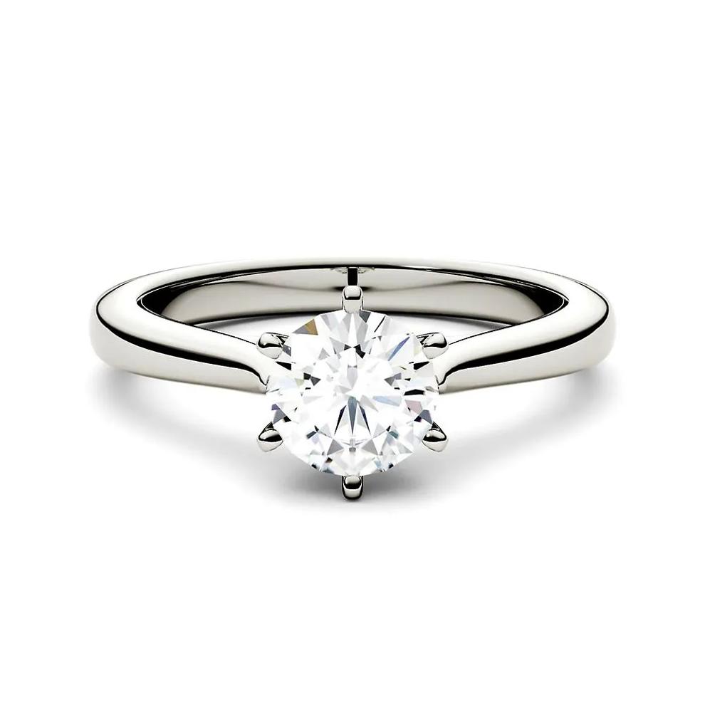 Round Moissanite Solitaire Ring in 14K White Gold (1 ct. dew) – Image 1 of 3