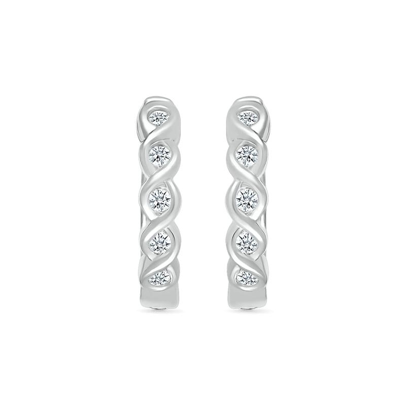 Diamond Twist Hoop Earrings in 10K White Gold &#40;1/10 ct. tw.&#41; – Image 2 of 3
